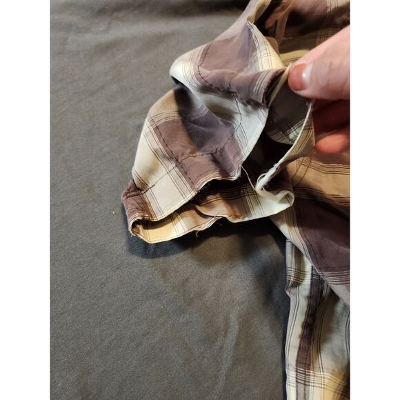 HOBIE Shirt Men's Brown Large Plaid Short Sleeve Button Front Embroidered READ‎ - Picture 4 of 9